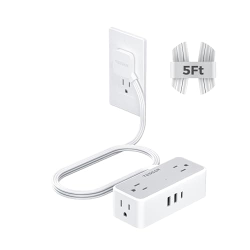 TESSAN Flat Plug Extension Cord 5 FT, Surge Protector Power Strip with 4 AC Outlets 1 USB C and 2 USB A Ports, 900 Joules Protection, 1250W, Multiple Wall Outlet Extender Suitable for Home Office Dorm