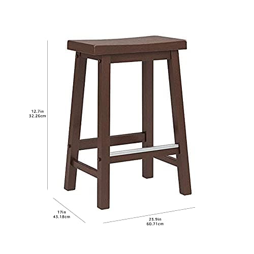 Amazon Basics Solid Wood Saddle-Seat Counter Height Bar Stools for Kitchen Island with Footrest, 24-Inch Height, Walnut, Set of 2 8