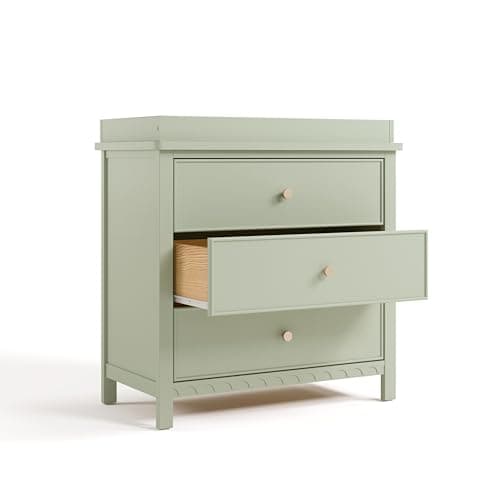 Graco Sasha 3-Drawer Chest with Changing Table Topper (Sage) – GREENGUARD Gold Certified, Nursery Bedroom Wood Chest with Spacious Storage, Interlocking Drawer System, Pre-Installed Tracks 8