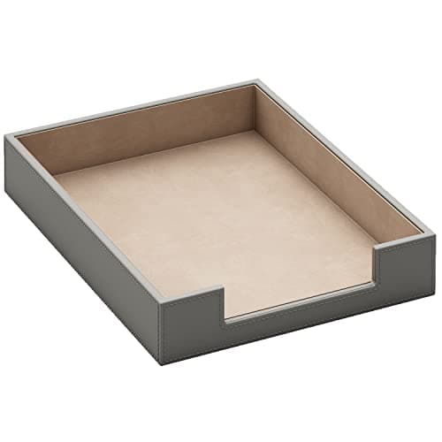 Leather Letter Tray, THIPOTEN Elegant Desk Organizer for Office Supplies, Mail, Paper, File, Magazine, Perfect Office Organization for Desktop(Grey)