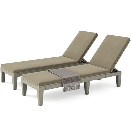 DWVO Outdoor Chaise Lounge with Cushion, Patio Chaise Lounge Chair Set of 2 w/ 5-Level Backrest, Lounge Chair for Garden, Pool, Beach and Patio, Easy Assembly & Lightweight (Taupe)