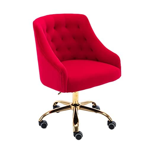 hegmentine Modern Home Office Chair Desk Chair Task with Wheels Swivel Vanity Chair Makeup Chair Height Adjustable Chairs Velvet Living Room, Bedroom(Red)