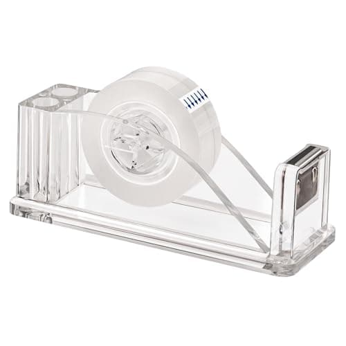 JEFURE Transparent Acrylic Tape Dispenser, Non-Skid Tape Cutter Holder, Clear Tape Dispensers Bulk for Desk, Office, Home, School
