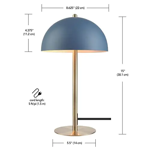 Globe Electric 52942 15" Blue Desk Lamp with Brass Accents, in-Line On/Off Rocker Switch, Ideal for Bedroom, Office Decor, Home Essentials, Reading Light, LED Bulb Compatible 10