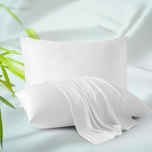 Toddler Size Pillow Protectors Viscose Derived from Bamboo - Set of 2 Zippered, 400 Thread Count Cooling Pillow Case Soft 13"x18" (2 Pcs, White,Toddler)