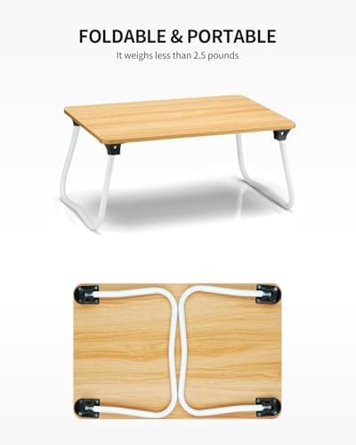 Ruxury Foldable Lap Desk Laptop Stand Bed Desk Table Tray, Breakfast Serving Tray, Portable & Lightweight Mini Table, Lap Tablet Desk for Sofa Couch Floor - Wood 5