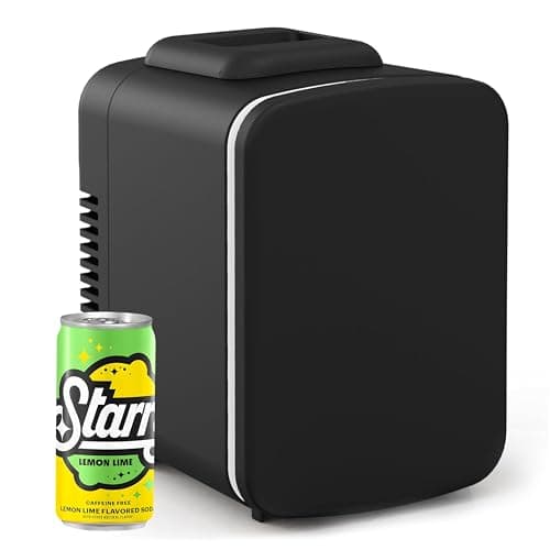 Simple Deluxe 4 Liter/6 Can Mini Fridge, Portable Cooler & Warmer Freon-Free Small Refrigerator, Compact for Skincare, Beverage, Food, Cosmetics, Black