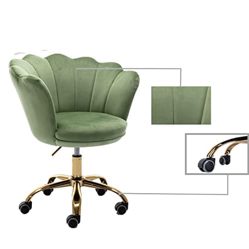 Hegmentine Modern Home Office Desk Task Chair with Wheels, Swivel, Height Adjustable, Velvet, Olive Green 5