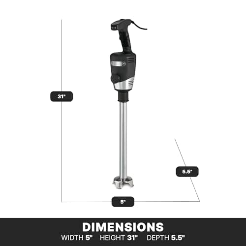 Waring Commercial WSB60 Big Stix Heavy Duty Immersion Blender, 16" Removable Shaft, 1 HP/700 Watt Variable Speed Motor, 120V, 5-15 Phase Plug,Black/Silver,25-Gallon 5
