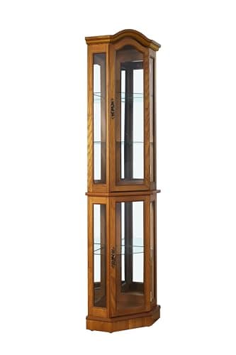 Floor Standing Corner Curio Cabinet, Oak Finish, 72" H x 20.5" W x 13.75" D, Adjustable Glass Shelves, LED Light, Mirrored Back, Assembly Required 7