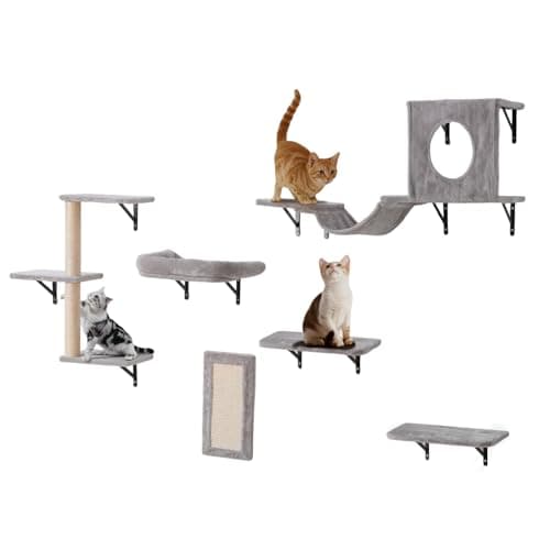 VEVOR Wall Mounted Cat Shelves, Perches with Jumping Boards, Hammock, Sofa, Cat Furniture and Shelves up to 40 lbs for Sleeping, Playing, Climbing, Set of 6