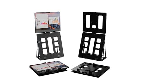 HNL Portable Monitor Stand, iPad & Tablet Holder, clamp Retention, Foldable, mountable Small Desk, Supports 7.75 inch to 10.75 inch Screen Width, Travel with Laptop, Black