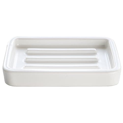 Matte Ceramic Soap Dish with Raised Ridges, Rectangle Bar Soap Holder for Bathroom Counter, Shower and Kitchen Sink, White
