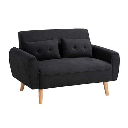 Shintenchi 47" Black Wood Loveseat Sofa, 350 lbs Weight Capacity, Simple Assembly Required 8