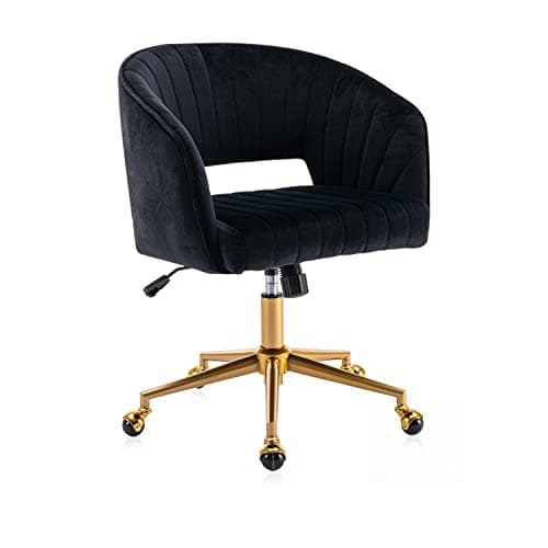 Eifizek Velvet Office Desk Chair, Modern Adjustable Home Desk Chair with Wheels, Swivel Vanity Chair for Bedroom, Office, Vanity Study (Black)