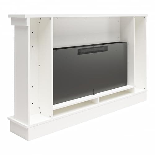 Ameriwood Home Elmcroft Contemporary Wide Mantel with Linear Engineered Wood Electric Fireplace for Living Room/Family Room, in White Finish 5