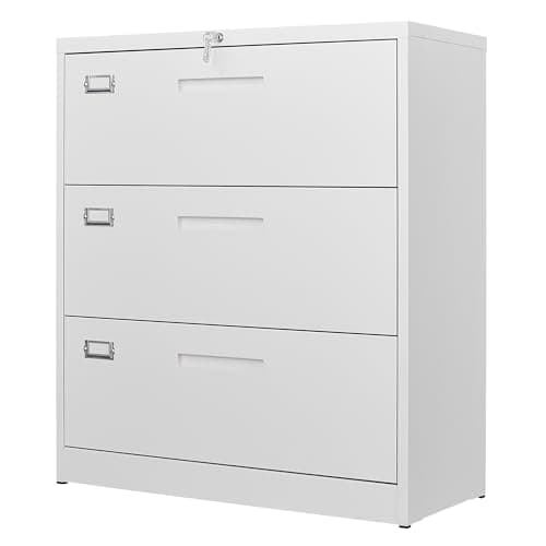 Letaya 3 Drawer File Cabinets with Lock,Metal Lateral Filing Cabinets for Home Office Organization Hanging Storage Letter/Legal/F4/A4(Assembly Required)