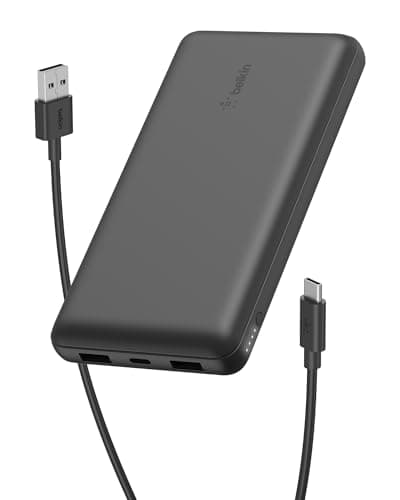 Belkin Portable Charger, USB-C Power Bank 20000 mAh w/ 2 USB-A Ports, 15W w/ Type-A to Type-C Cable - iPhone 17, Air, Pro, Pro Max, AirPods, Apple Watch, Samsung Galaxy S25, Google Pixel 10 - Black