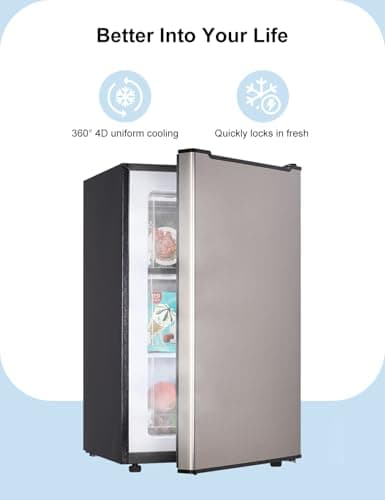 Upright Freezer, 3.2 Cu Ft Mini Small Freezer for 1-2 People, Portable Compact Freezer with 3 Plastic Baffles, 4D Cooling & 40dB Ultra-Quiet, Fast Freeze (-13°F) - Silver 6
