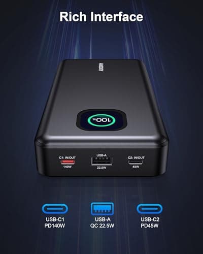 140W Power Bank, 25000mAh Laptop Portable Charger with Smart Digital Display, PD3.1 Fast Charging Battery Pack for MacBook Dell XPS iPad Tablet Steam Deck iPhone 17-12 Series Samsung Switch and More 8