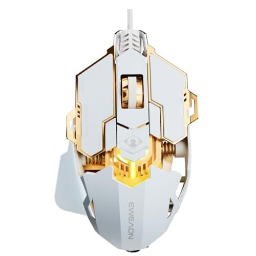 SEUNKWANG EWEADN G5 Wired Gaming Mouse, Ergonomic RGB Computer Mouse, 12800 Adjustable DPI, 9 Programmable Macro Buttons with Rapid Fire Key Compatible for PC/Laptop/Windows-White