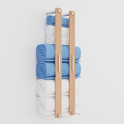 Bamboo Towel Rack,30In Roll-Up Towel Rack Organizer,with a Hanging Rack, Holds 7 Large & 11 Small Towels，Eco Friendly Bathroom Storage Rack