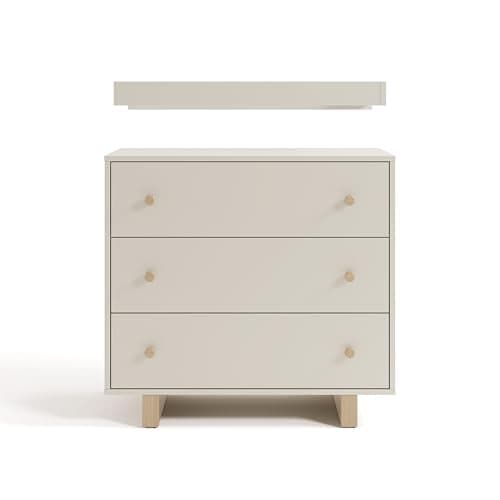 Storkcraft Texas 3 Drawer Chest with Removable Changing Table Topper (Frosted Oat/Driftwood) – GREENGUARD Gold Certified Baby Dresser, Interlocking Drawer System for Nursery & Kids’ Bedroom Dresser 10