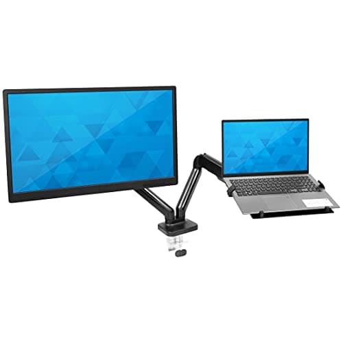 Mount-It! Monitor and Laptop Desk Mount, Height Adjustable Dual Arm Stand with Vented Laptop Tray, Fits Laptops up to 17 Inch and 13–27 Inch Monitors, VESA 75x75 & 100x100, Clamp or Grommet Mount 9