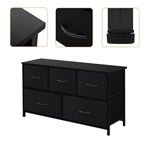 AZL1 Life Concept Extra Dresser for Bedroom with 5 Drawers, Fabric Dresser，Wide Chest of Drawers, Storage Organizer Unit for Living Room, Black 6