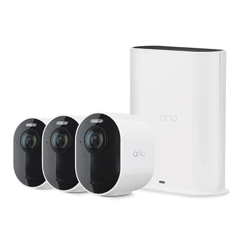 Arlo Ultra 2 Spotlight Camera 4K HDR (3 Cameras, SmartHub) | Wireless Home Security Camera | Color Night Vision, Motion Sensor, 180º View, 2-Way Audio, White