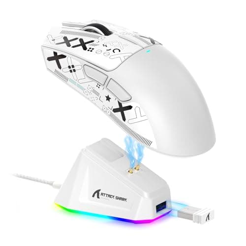 ATTACK SHARK X11 Lightweight Wireless Gaming Mouse with RGB Charging Dock,Tri-Mode-2.4G/USB-C Wired/BT,22K DPI,PAW3311 Optical Sensor,HUYU Switch, 5 programmable Buttons for PC/Mac(White&Sticker)