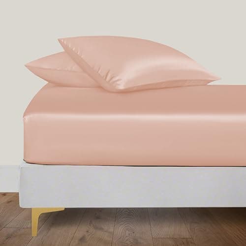 LINENWALAS Fitted Sheet Only Viscose Derived from Bamboo, Bottom Sheet for Full Size Bed – 16” Deep Pocket, All Around Snug Fit – Cooling, Breathable, Soft, Hypoallergenic (Rose Gold, Full)