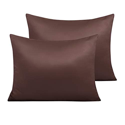 NTBAY Zippered Satin Pillow Cases for Hair and Skin, Luxury Standard Hidden Zipper Pillowcases Set of 2, 20x26 Inches, Dark Brown