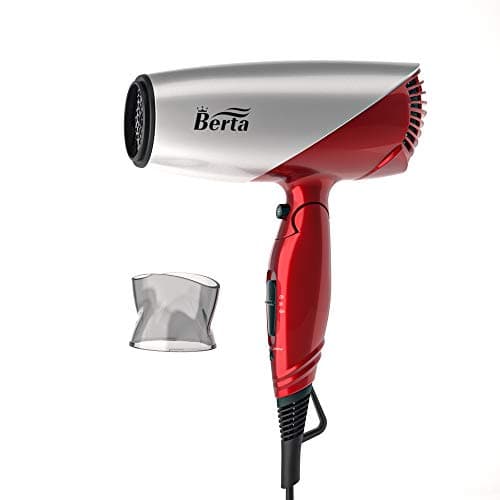 BERTA 1875Watts Folding Handle Hair Dryer Ceramic Negative Ionic Blow Dryer with Nozzle Compact for Children & Traveling 7