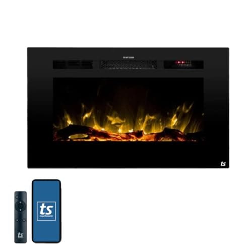 Touchstone Smart Electric Fireplace-The Sideline 28" Wide-in Wall Recessed - 30 Realistic Ember Color/Flame Options - 1,300W Heater w/Thermostat - Log & Crystal Hearth Options - Alexa/WiFi Enabled