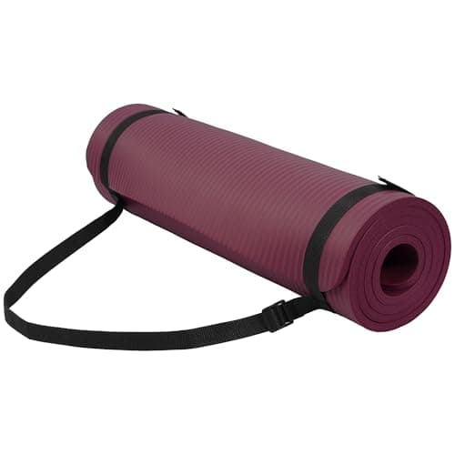 Fitvids 1/2-Inch Thick High Density Foam Exercise Yoga Mat with Carrying Strap, For Cushioning The Body Against Hard Floors, Deep Wine