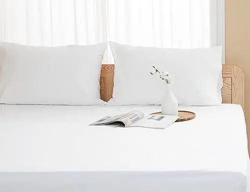 HOMTEC Pillow Cases, King Size Cotton Percale Weave Pillowcases, Pre-Shrunk Breathable and Hypoallergenic Pillowcases, Set of 2 (2 Piece King 20 Inch x 40 Inch, White) 7