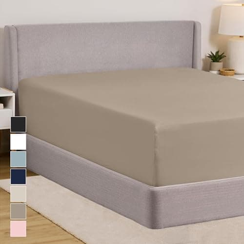 GORILLA GRIP Fitted Sheets, Stay in Place Twin Size Deep Pocket Bottom Bed Sheets for Mattress, Lightweight Microfiber Sábana, All Around Elastic, Oeko-Tex, Wrinkle and Shrink Resistant, Taupe