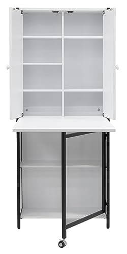 Sew Ready Folding Craft Armoire Cabinet – 58.75″ Tall Multipurpose Workstation with Drop-Leaf Table, Wheel, Powder-Coated Steel Frame, Charcoal/White 8