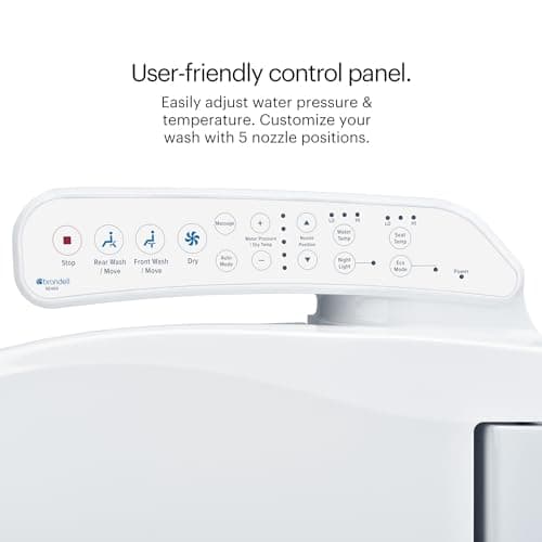 Brondell SE400-EW Swash SE400 Electric Bidet Toilet Seat With Heated Seat, Oscillating Stainless Steel Nozzle, Warm Air Dryer, Night Light, Gentle Close Lid, White Side Arm Control, Elongated 5