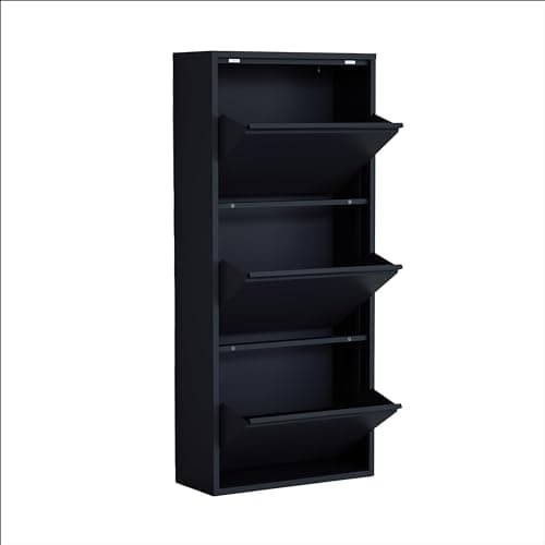 European Furniture Shoe Cabinet, Shoe Rack, Shoe Organizer, Shoe Drawers - Indoor and Outdoor - Metal Rack - Metal Cabinet Long Life (Black, 3 Drawers)
