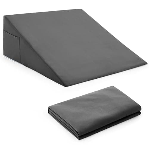 Horbaunal Dark Grey Bed Wedge Pillow Cover with Zipper Design, Wedge Pillowcase Protector with Side Pocket for Storage, 24" L x 24" W x 12" H(Pillow Not Include)