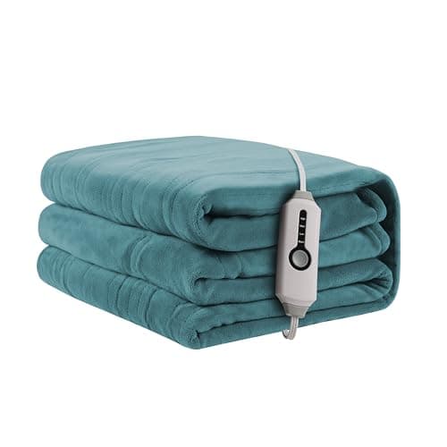 Heated Electric Blanket 62"x84" Twin Size, Soft Coral Fleece Electric Blanket with 4 Heating Levels & 10 Hours Auto-Off,Fast Heating, Warm Cozy, Machine Washable for Home & Office - Teal