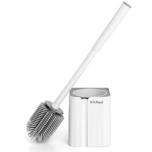 Toilet Brush and Holder Set, Silicone Toilet Bowl Brush, Bathroom Accessories, Durable Toilet Scrubber Bristles, Compact Size for RV, Wall Mountable, Drip-Proof, Deep Cleaning. (White)