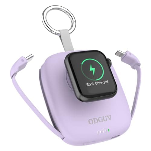 Small Portable Charger 5000mAh,iWatch Wireless Charger Mini Power Bank with Built-in Cable,Travel Keychain Charger for Apple Watch 11/10/9/8/Ultra/7/6/Se/5/4,iPhone 17/16/15/14/13/12,Android Phone