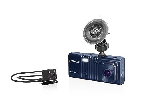 Minolta Dash Camera – 3-Channel 1080P Car DVR with Rear & Interior Cam, Night Vision, 3.0” LCD Screen, G-Sensor, Loop Recording, Parking Monitor, Motion Detection, 32GB Card (Blue)