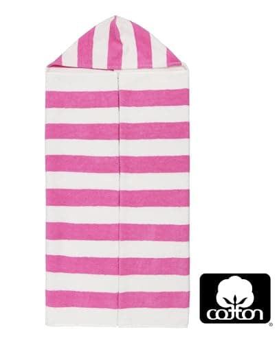 ORIGINAL KIDS Hooded Bath Towel Wrap - 100% Cotton Terry Large Oversized Hooded Kids Towel - Toddler Shower Pool Beach Towel - Soft Plush Absorbent Quick Dry Easy Care Gift -30x60- Cabana Stripe Pink 5