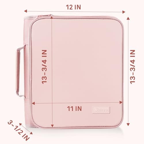 SUNEE Zippered Binder Bag with Handle, 2-Inch 3-Ring O-Ring, 500-Sheet Capacity, Includes Zip Pocket, 5-Tab Expanding File Folder, Multi-Pocket Organizer Binder for Middle School, Pink Lotus 6