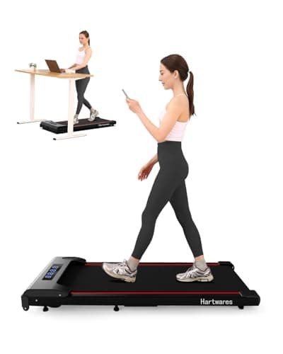 Hartwares Under Desk Treadmill Walking Pad for Home, Quite 2 in 1 Treadmill with Remote Control, Running Jogging Machine with 2.5HP Brushless Motorized, Remote & App Control Compact Design, Jet Black