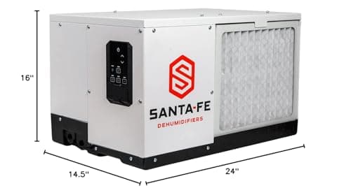 Santa Fe Oasis105 Pint Dehumidifier Water Removal for Basements, Crawl Spaces, Mold Moisture Prevention, 6yr Warranty 6